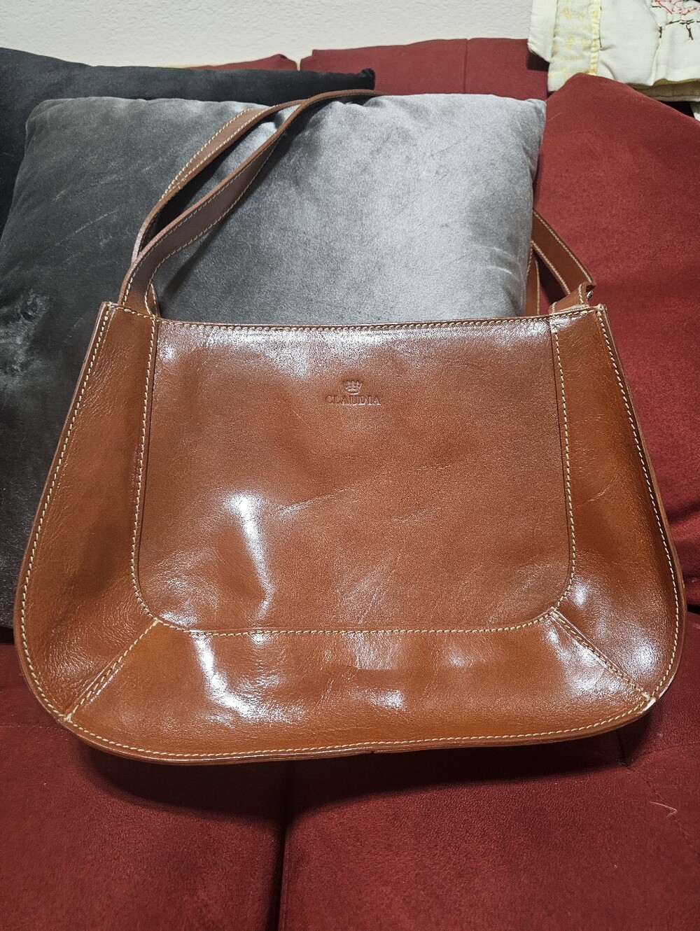 Claudia Brown Leather Shoulder Bag - Classic Everyday Tote From Italy